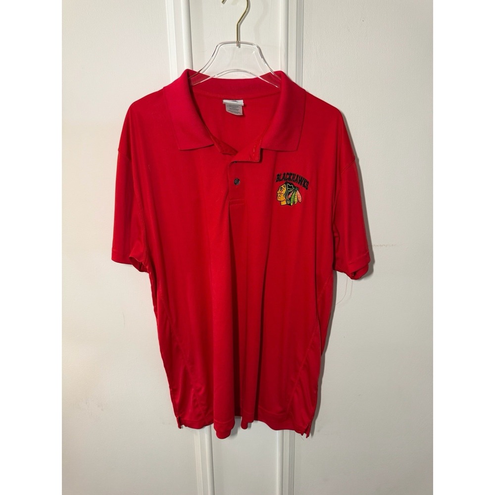 Chicago Blackhawks NHL Men's 2XL Red Performance Polo Shirt Embroidered Logo